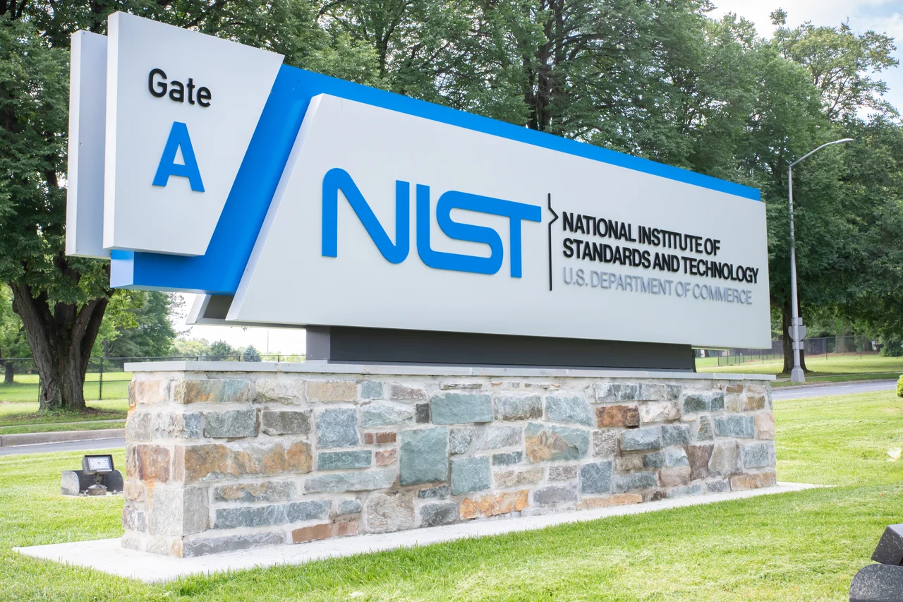 The National Institute of Standards and Technology entrance sign at its Gaithersburg campus